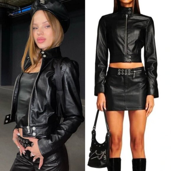 🦋 I AM GIA Reika Black Moto Jacket Medium Retro Whimsygoth Emo Casual Skater - Picture 1 of 6